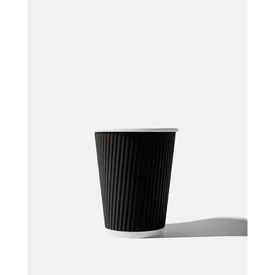 Black Paper Ripple Wall Coffee Cups - 12oz / 340ml