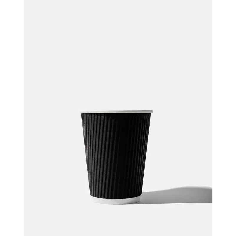 Black Paper Ripple Wall Coffee Cups - 12oz / 340ml