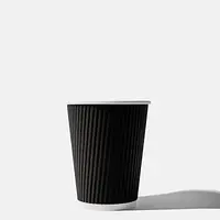 Black Paper Ripple Wall Coffee Cups - 12oz / 340ml