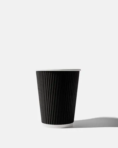 Black Paper Ripple Wall Coffee Cup - 12oz / 340ml
