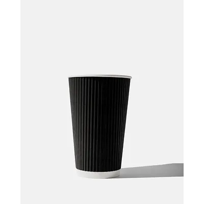 Black Paper Ripple Wall Coffee Cups - 16oz / 455ml