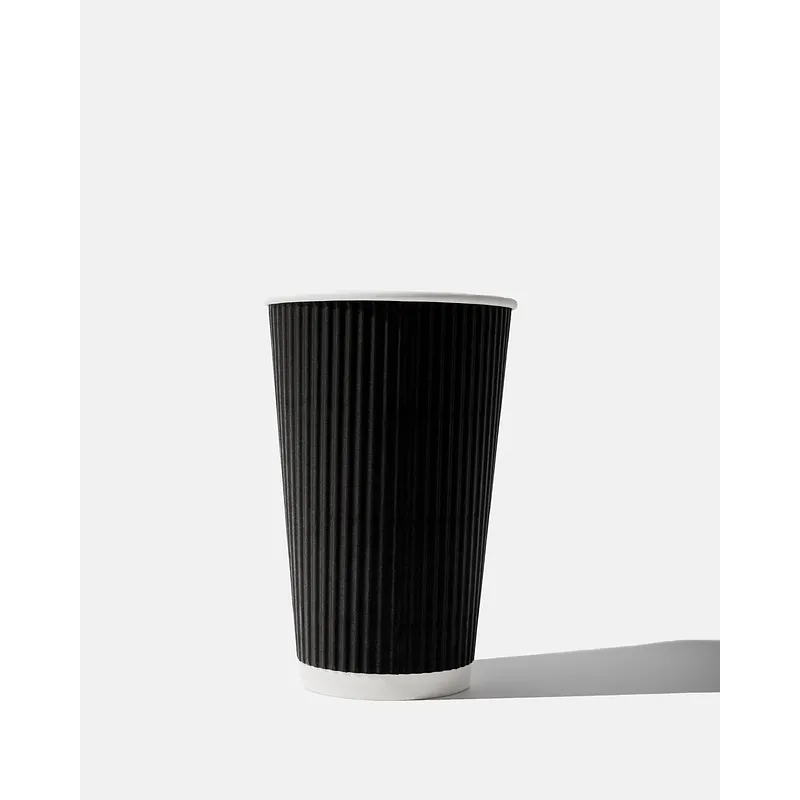 Black Paper Ripple Wall Coffee Cups - 16oz / 455ml