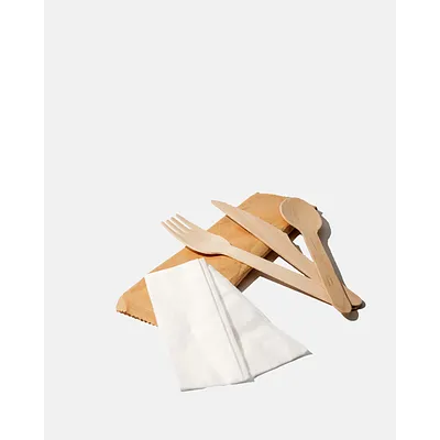 Wood Compostable Disposable Wooden Cutlery Kit - 160mm