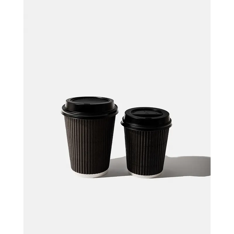 Black Paper Ripple Wall Coffee Cups - 16oz / 455ml lifestyle