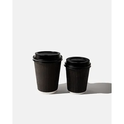 Black Paper Ripple Wall Coffee Cups - 8oz / 227ml lifestyle