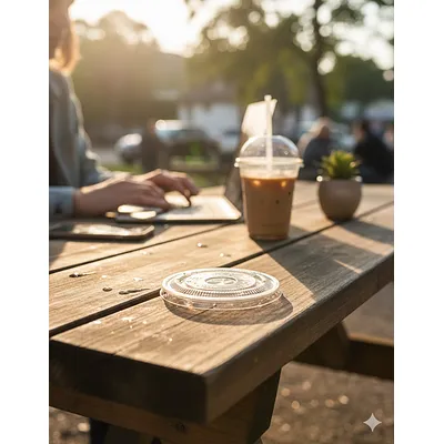 Clear rPET Smoothie Flat Lids - 12oz Compatible lifestyle