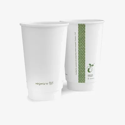 Vegware White Double Wall Takeaway Hot Cup, 89 Series - 16oz