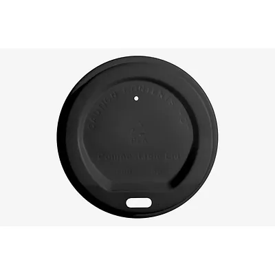 Black CPLA Sip-Thru Hot Cup Lid - 8oz