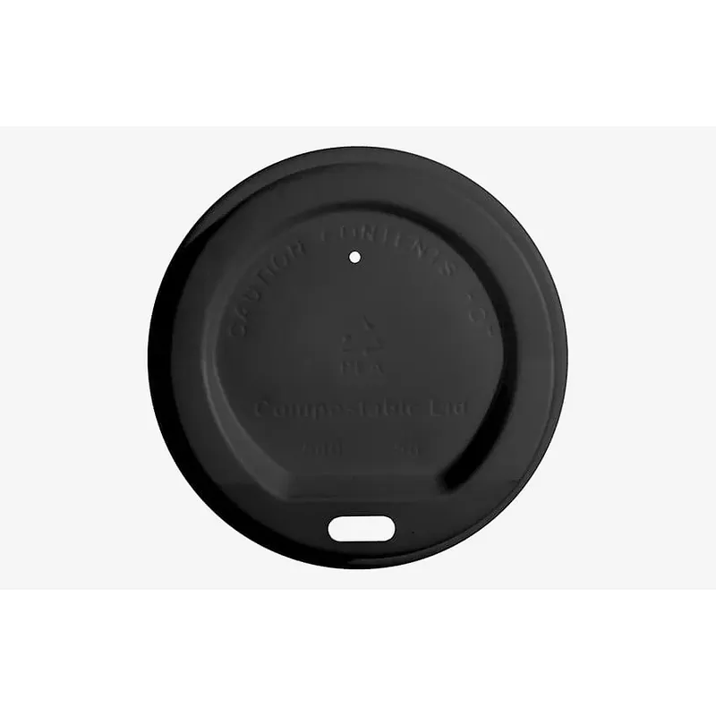 Black CPLA Sip-Thru Hot Cup Lid - 8oz