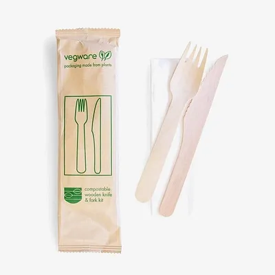 Vegware Wood Knife and Fork Kit - 216 x 55 x 10mm