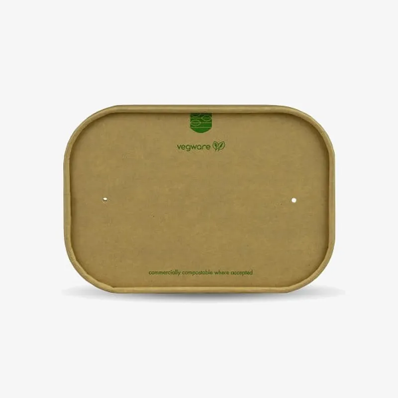 Vegware Kraft Square Lid Food Container Lid - 173 x 121 x 25mm