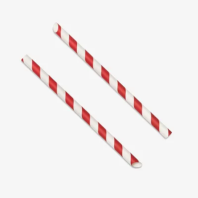Red / White Paper Angle-Cut Straws - 12mm x 230mm