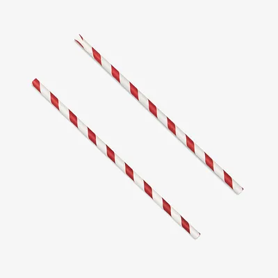 Red / White Paper Spoon Straw Food Safe - 8mm x 200mm