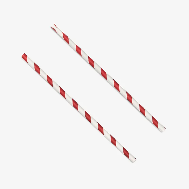 Red / White Paper Spoon Straw Food Safe - 8mm x 200mm