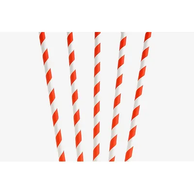 Red / White Paper Striped Straw - 6mm x 200mm