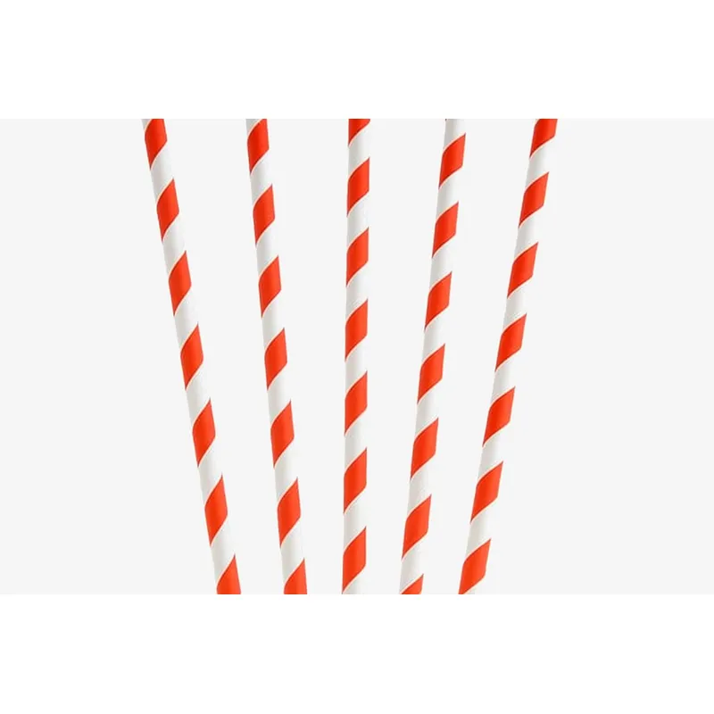 Red / White Paper Striped Straw - 6mm x 200mm