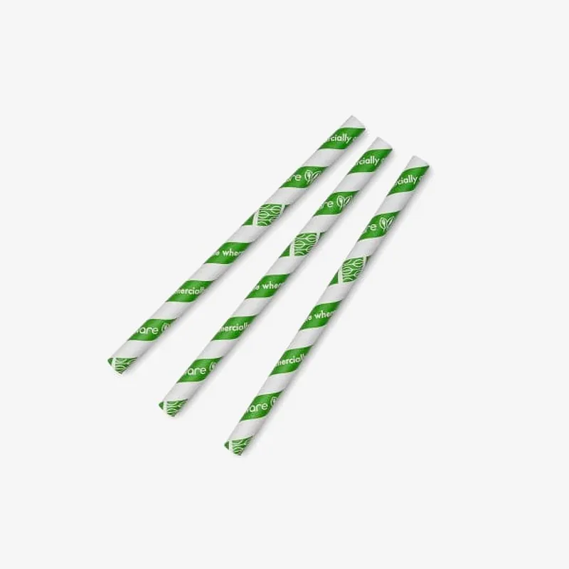 Vegware Paper Jumbissimo Green Stripe Straw - 10mm x 210mm