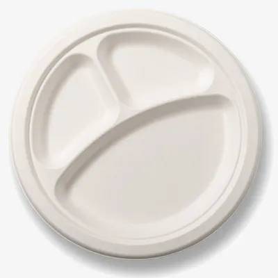 Bagasse Round 3-Compartment Plate - 10″