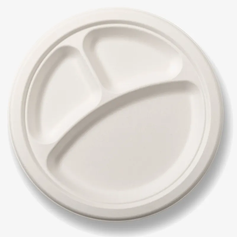 Bagasse Round 3-Compartment Plate - 10″