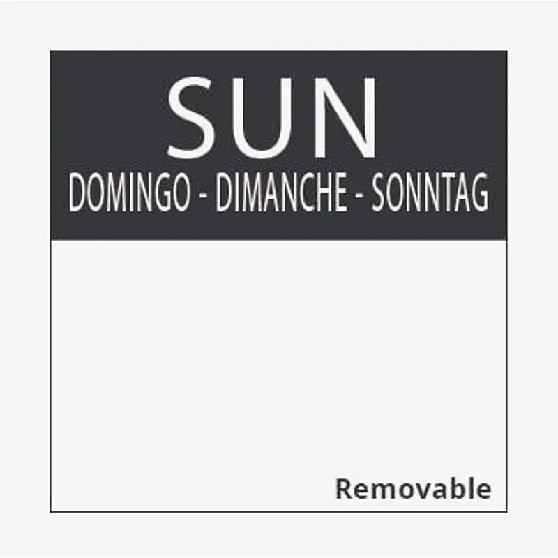 Square Day Food Rotation Labels Sunday (Roll of 1000) - 25mm