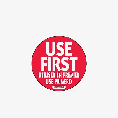 Red Removable Use First Labels - 50mm
