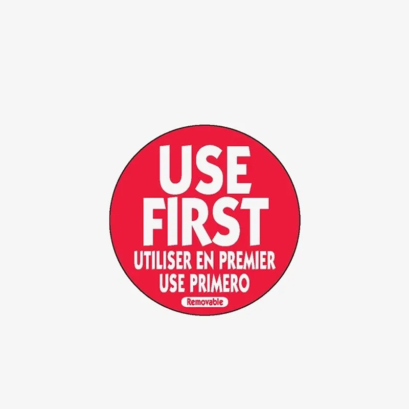 Red Removable Use First Labels - 50mm