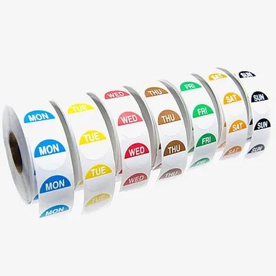 Day Food Rotation Labels Complete Set 7 Days Round (7 Rolls of 1000)