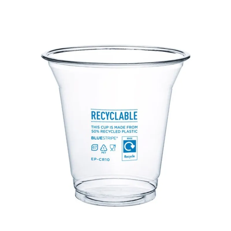 Eco Products Vegware 10oz BlueStripe rPET Cold Cups