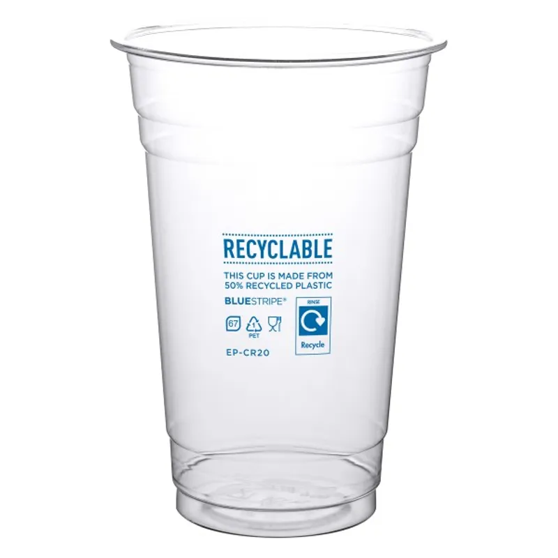 Eco Products Vegware 20oz BlueStripe rPET Cold Cups