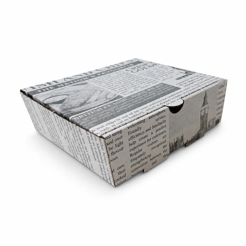 6 x 6 x 2 Newspaper Print Fish & Chip Box – Premium