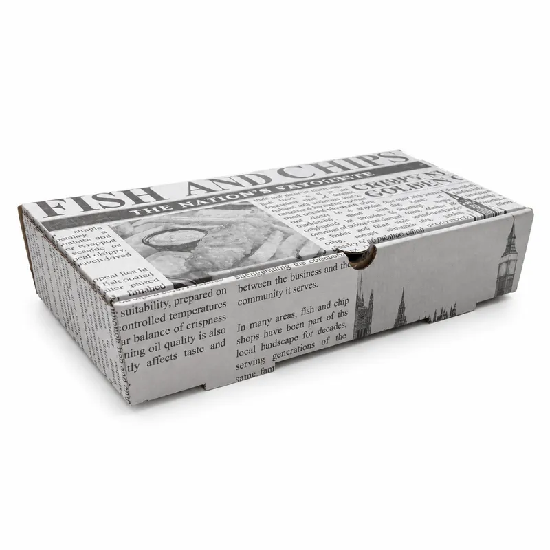 9 x 6 x 2 Newspaper Print Fish & Chip Box – Premium