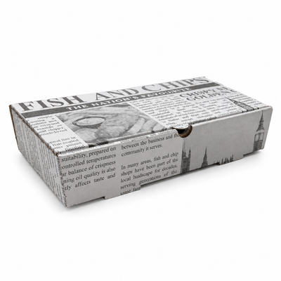 Fish + Chips (9 x 6 x 2 Newspaper Print Fish & Chip Box – Premium)