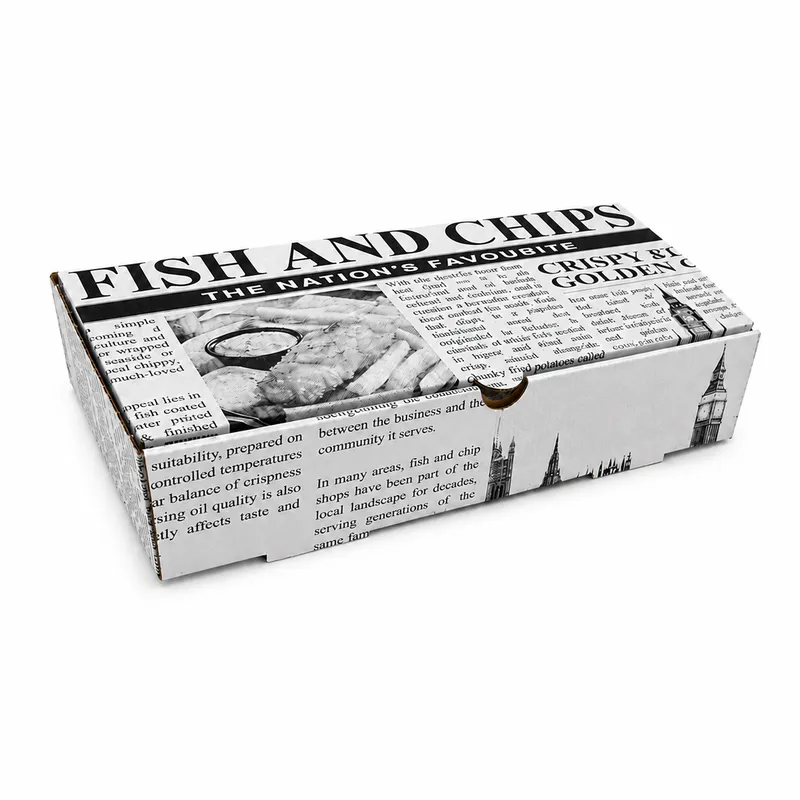 10 x 6 x 2 Newspaper Print Fish & Chip Box – Premium